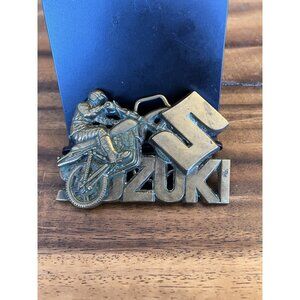 Vintage Suzuki Motorcycle Solid Brass Belt Buckle Baron 1980